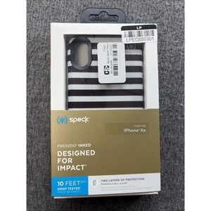 Speck Presidio Inked Case For iPhone XR - Striped Gold Speckled/Marble Gray